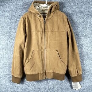 Levis Jacket Mens S Brown Sherpa Lined Hooded Full Zip Bomber Workwear Canvas